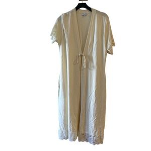 Cuddledown Cream House Robe Pima Cotton Lace Trimmed Soft Loungewear Granny Core